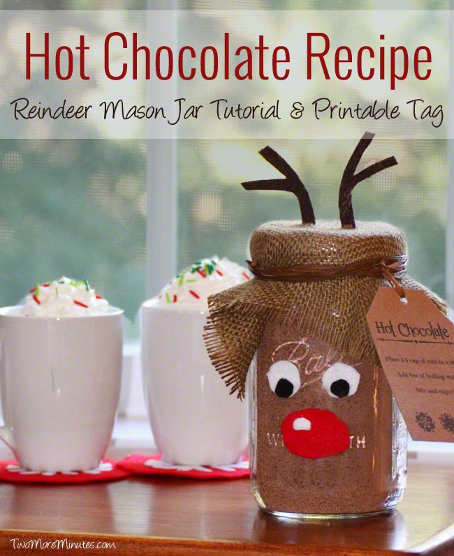 Holiday Reindeer Mason Jar Tutorial & Printable Tag 