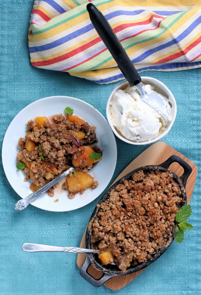 nectarine crisp served with ice cream