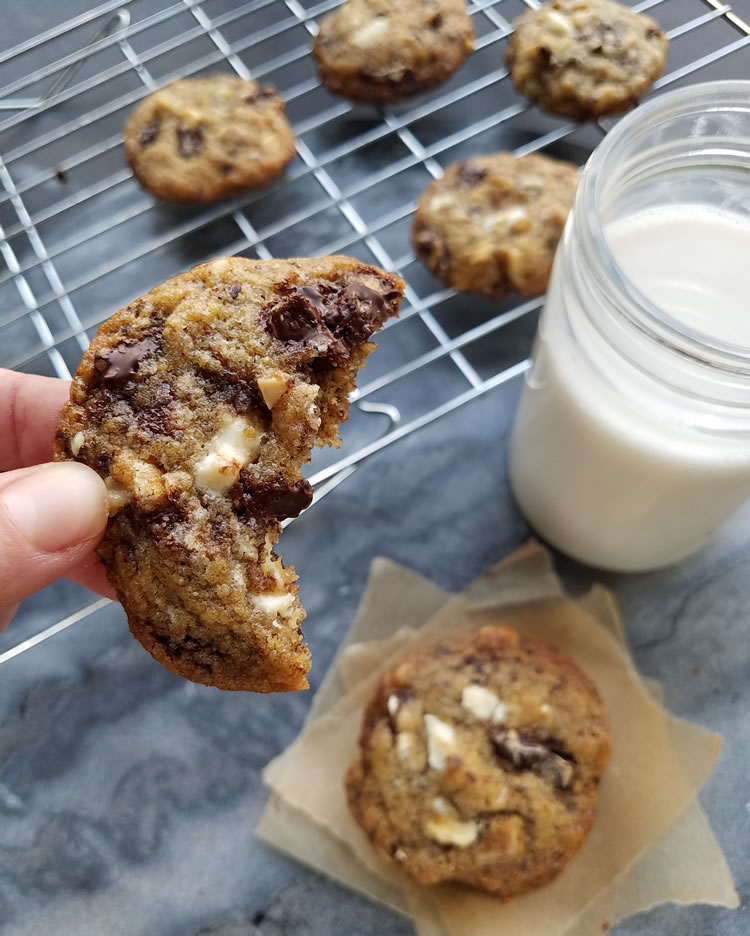 White And Dark Chocolate Chip Cookie Recipe (Small Half Batch) www.onbetterliving.com