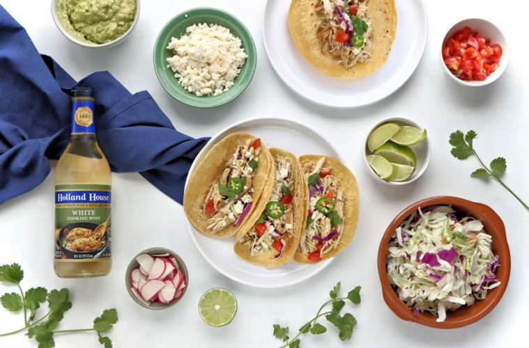 Crock Pot Green Chile Chicken Tacos made with Holland House White Cooking Wine