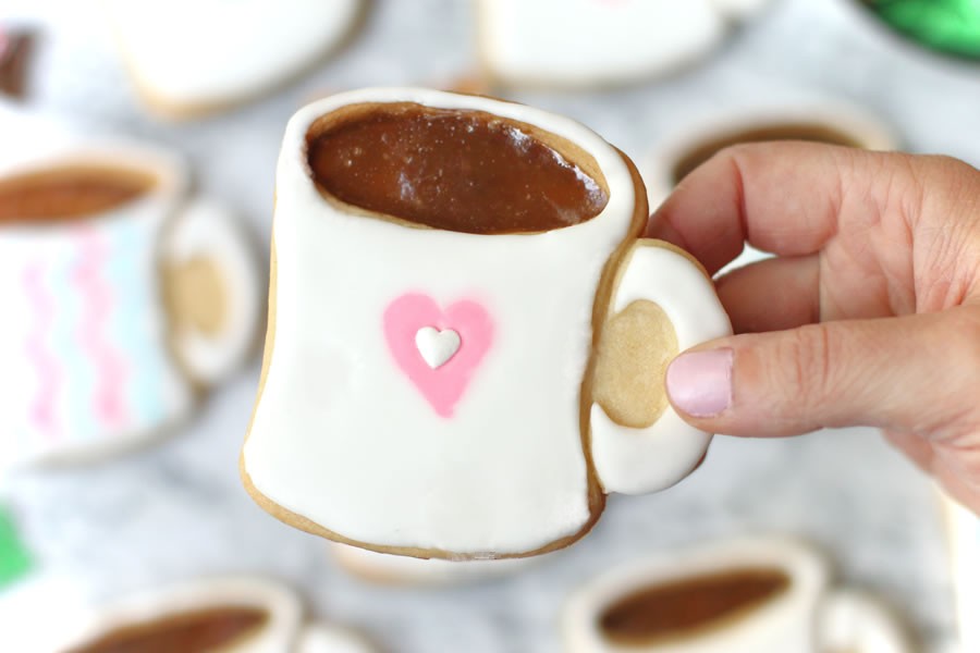 Coffee Mug Cut Out Cookies With Royal Icing And Mocati Candy | https://onbetterliving.com