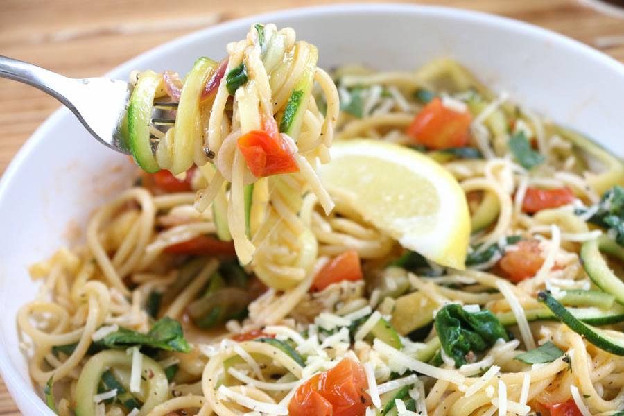 Noodles & Company Zucchetti With Zoodles and Spaghetti | https://onbetterliving.com